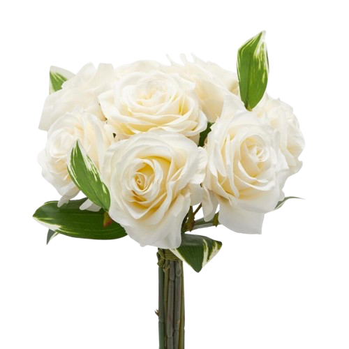 Bouquet de roses ivoire avec feuilles H28cm, EDG