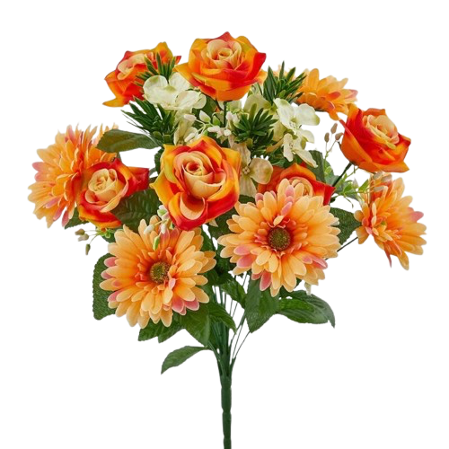 Bouquet roses et gerbera oranges H50cm, EDG