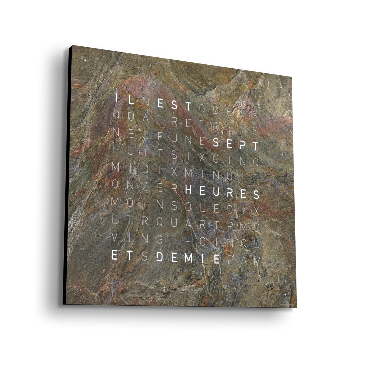 Horloge Earth 45 boitier noir - façade Creator's Edition Glintscape, Qlocktwo