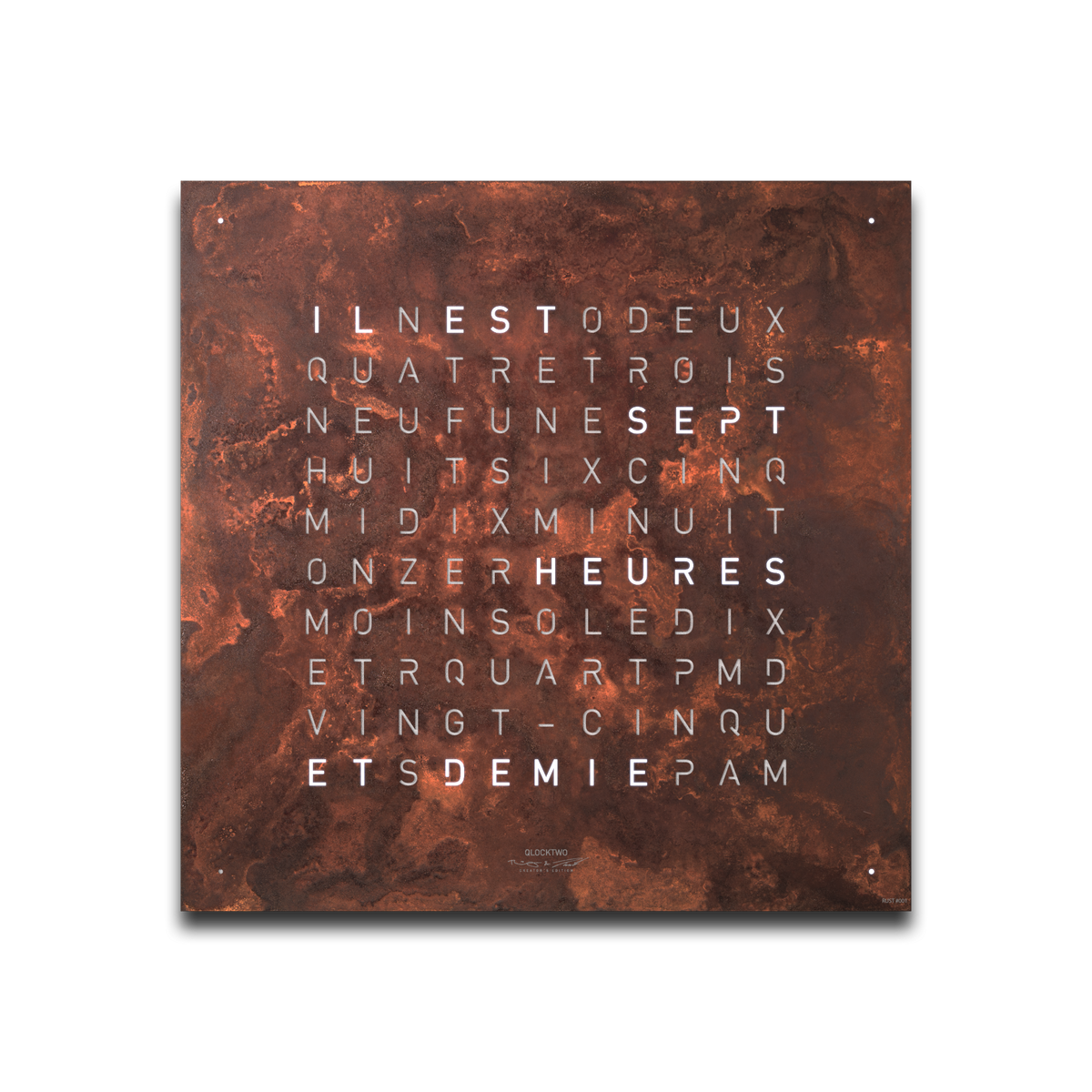 Horloge Earth 45 boitier noir - façade Creator's Edition Rust, Qlocktwo, visuel 2