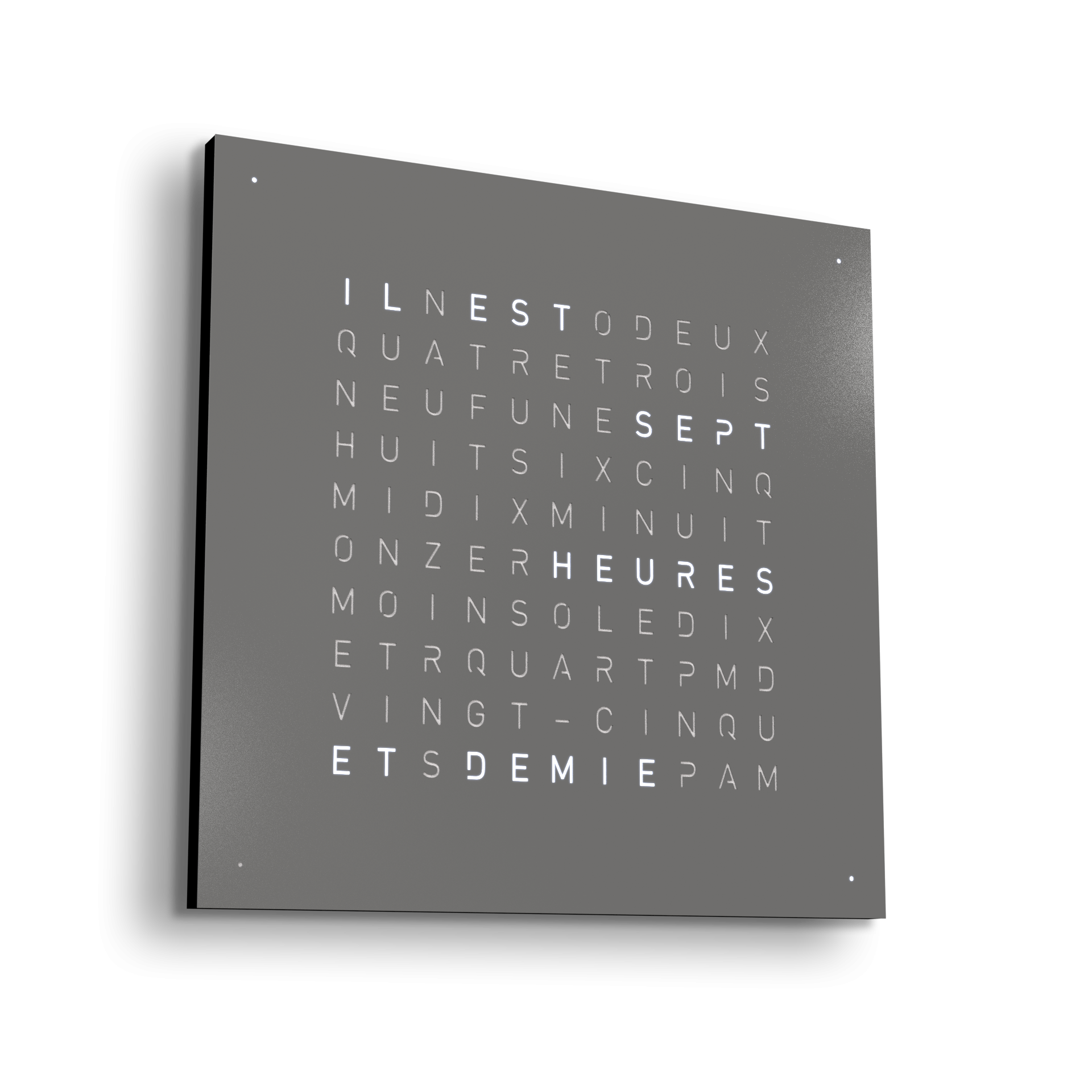 Horloge Earth 45 boitier noir - façade acier laqué, Qlocktwo, visuel 3