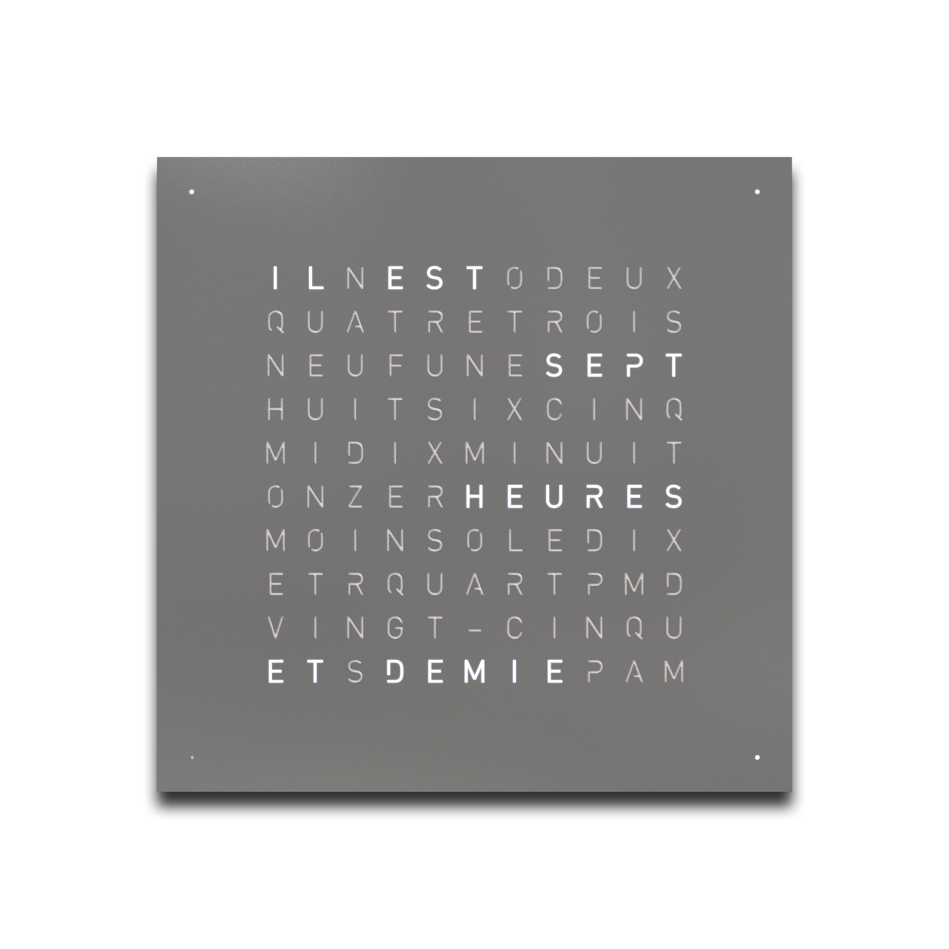 Horloge Earth 45 boitier noir - façade acier laqué, Qlocktwo, visuel 4
