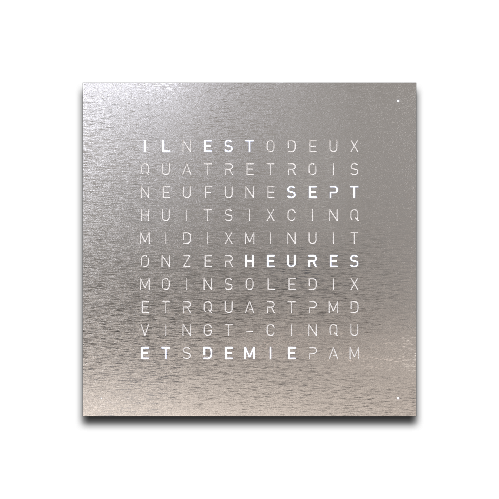 Horloge Earth 45 boitier noir - façade Stainless Steel, Qlocktwo, visuel 2