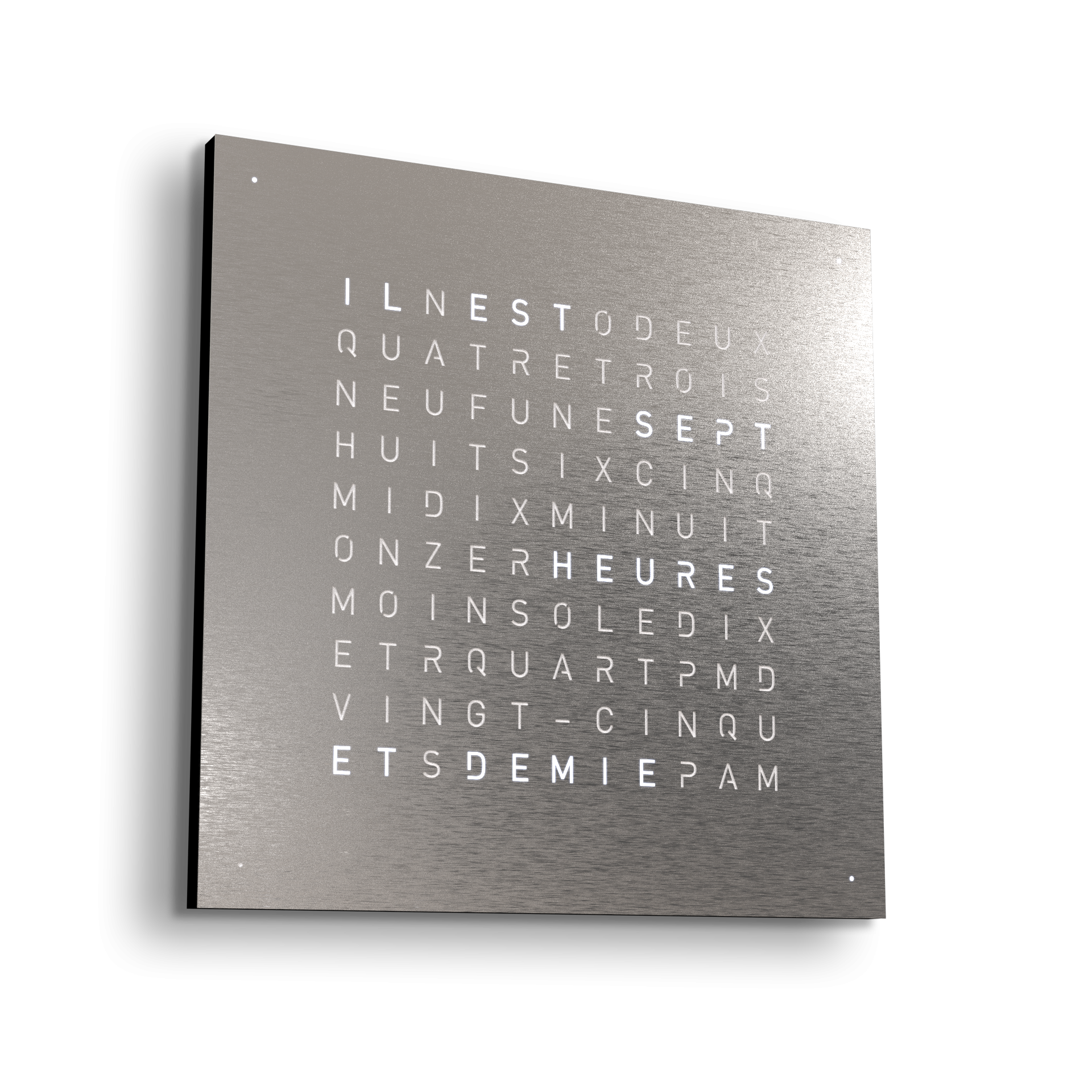 Horloge Earth 45 boitier noir - façade Stainless Steel, Qlocktwo