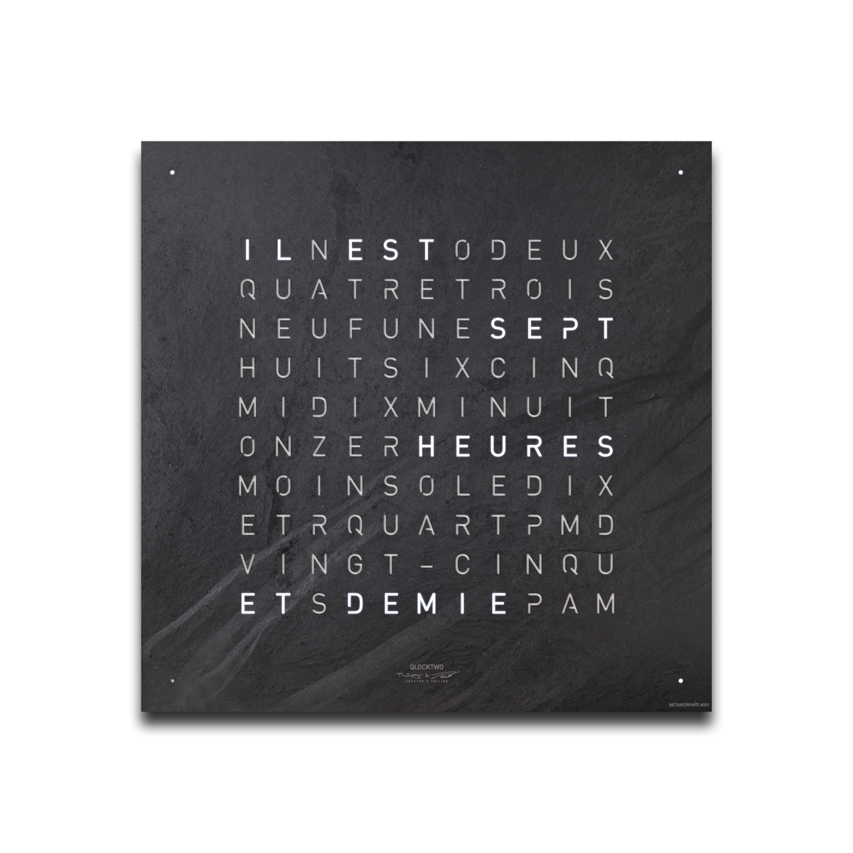 Horloge Earth 45 boitier noir - façade Creator's Edition Metamorphite, Qlocktwo, visuel 2