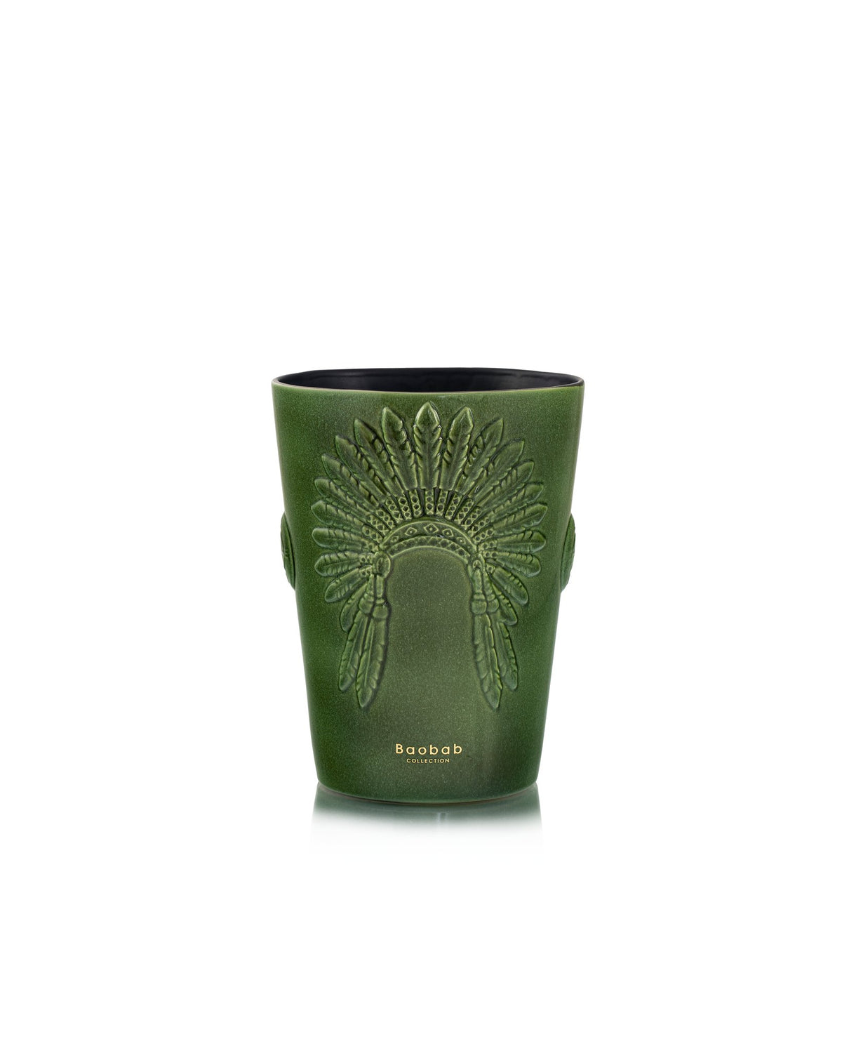 Bougie Baobab Sitting Bull, collection Eagle's Pride, taille Grande Max 24 (24 cm) : céramique sculptée vert olive