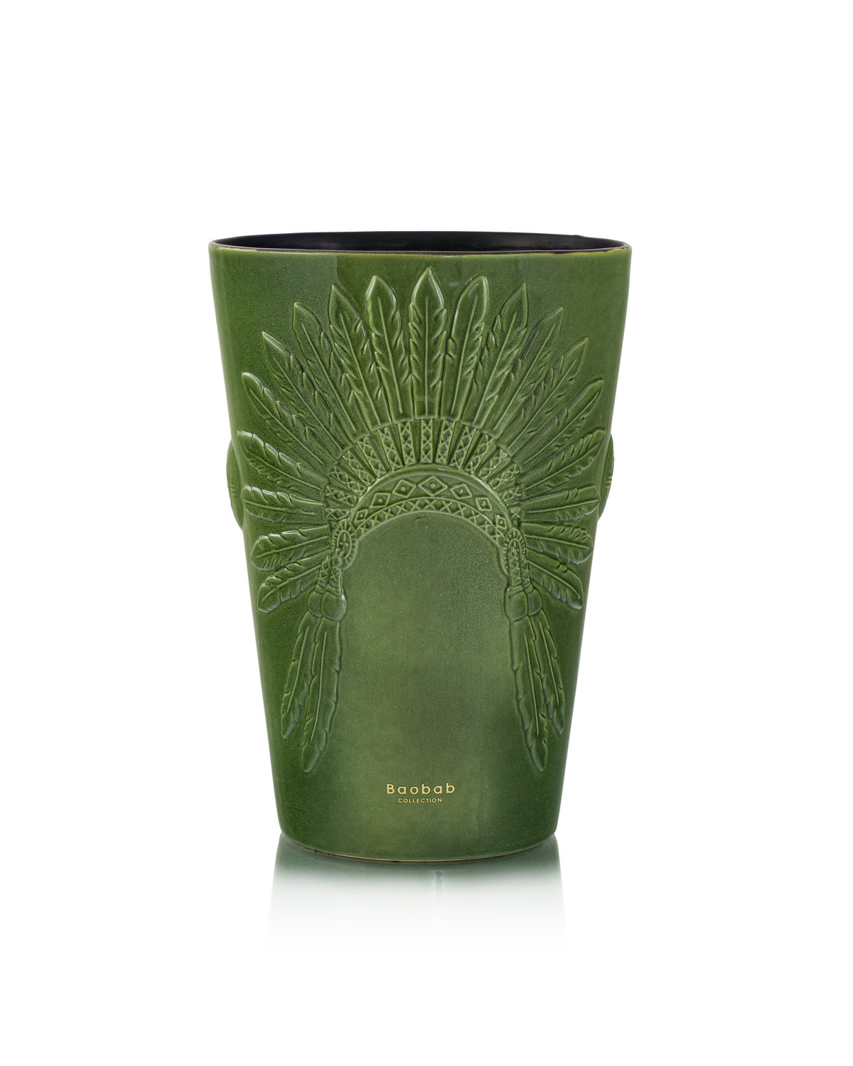 Bougie Baobab Sitting Bull, collection Eagle's Pride, taille Monument Max 35 (35 cm) : céramique sculptée vert olive