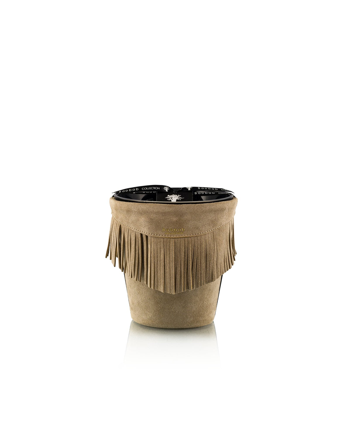 Bougie Baobab The Plains, collection Calamity Jane, taille Signature Max 16 (16 cm) : cuir frangé taupe