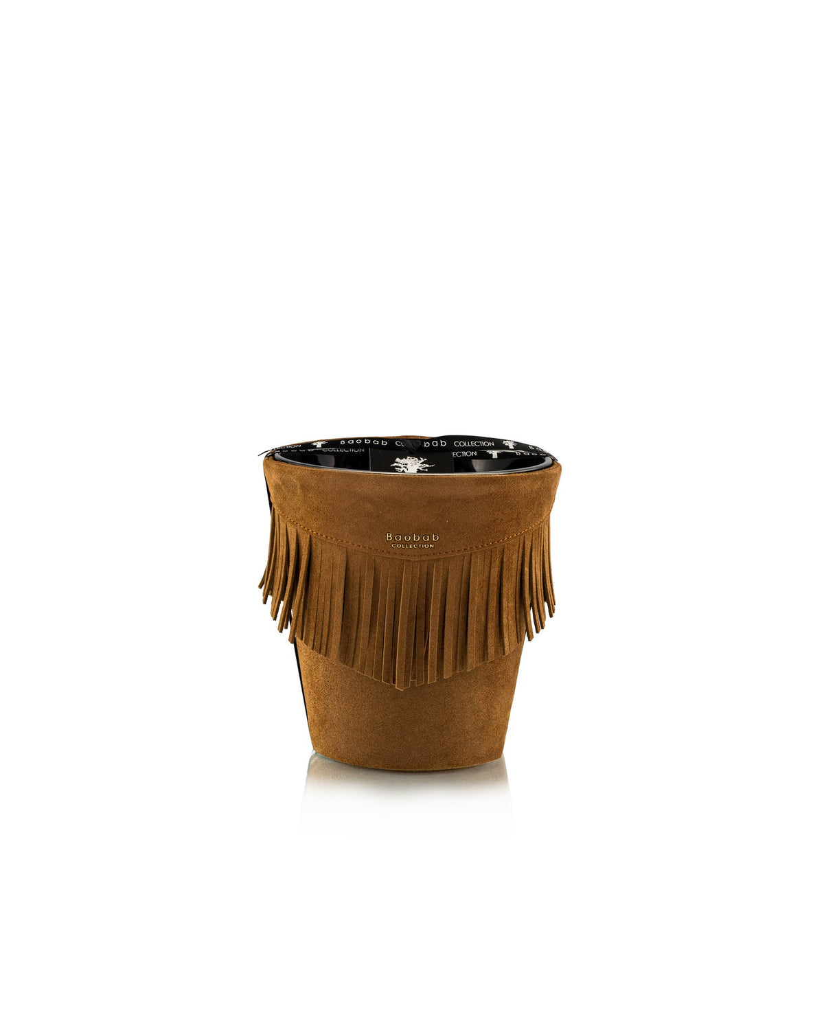 Bougie Baobab Wild Bill, collection Calamity Jane, taille Signature Max 16 (16 cm) : cuir frangé cognac