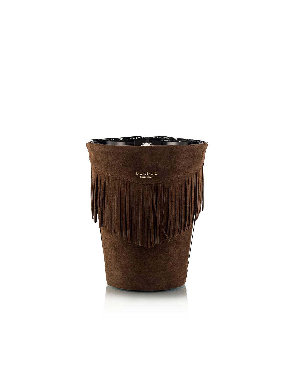 Bougie Baobab Deadwood, collection Calamity Jane, taille Grande Max 24 (24 cm) : cuir frangé brun tabac