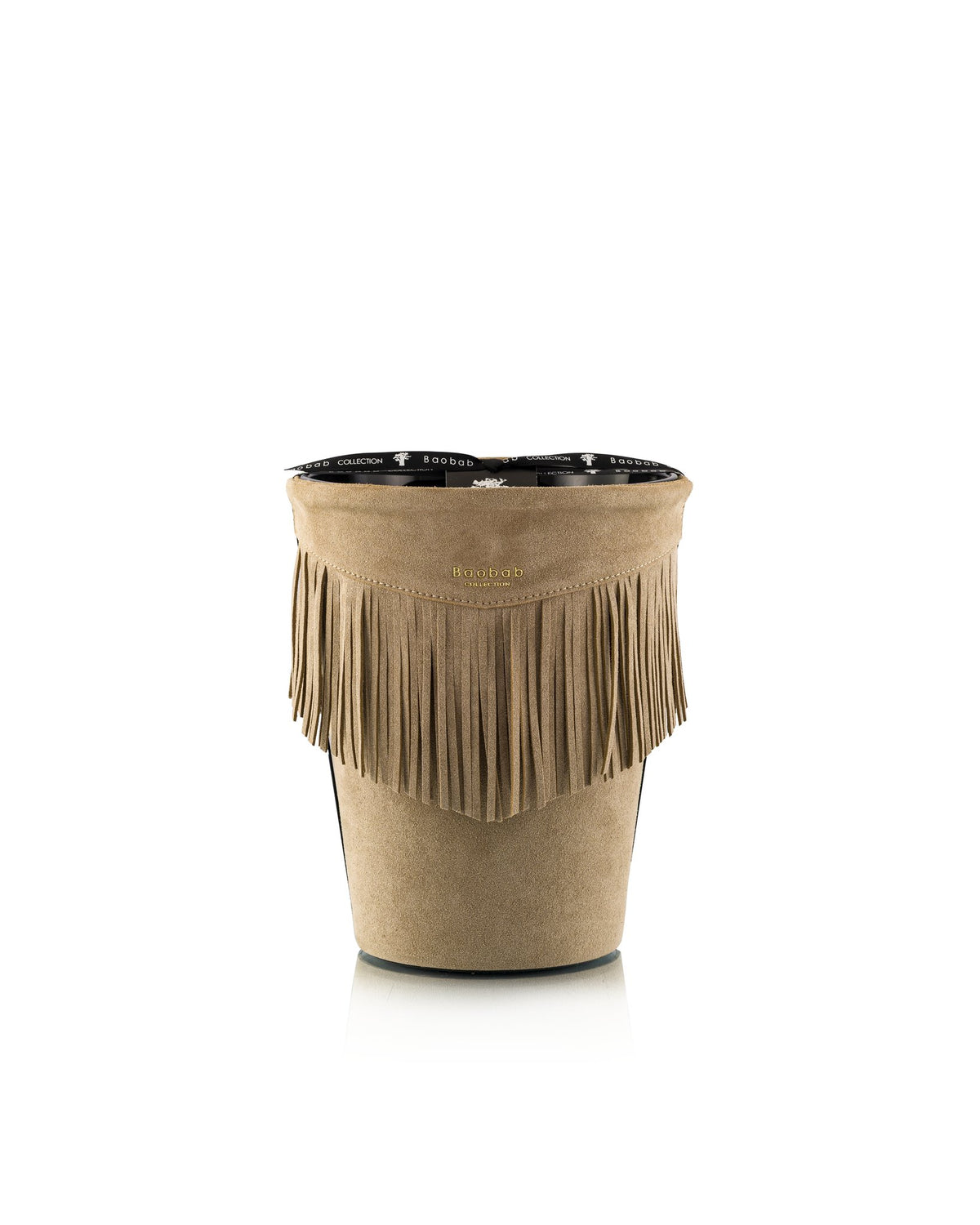 Bougie Baobab The Plains, collection Calamity Jane, taille Grande Max 24 (24 cm) : cuir frangé taupe
