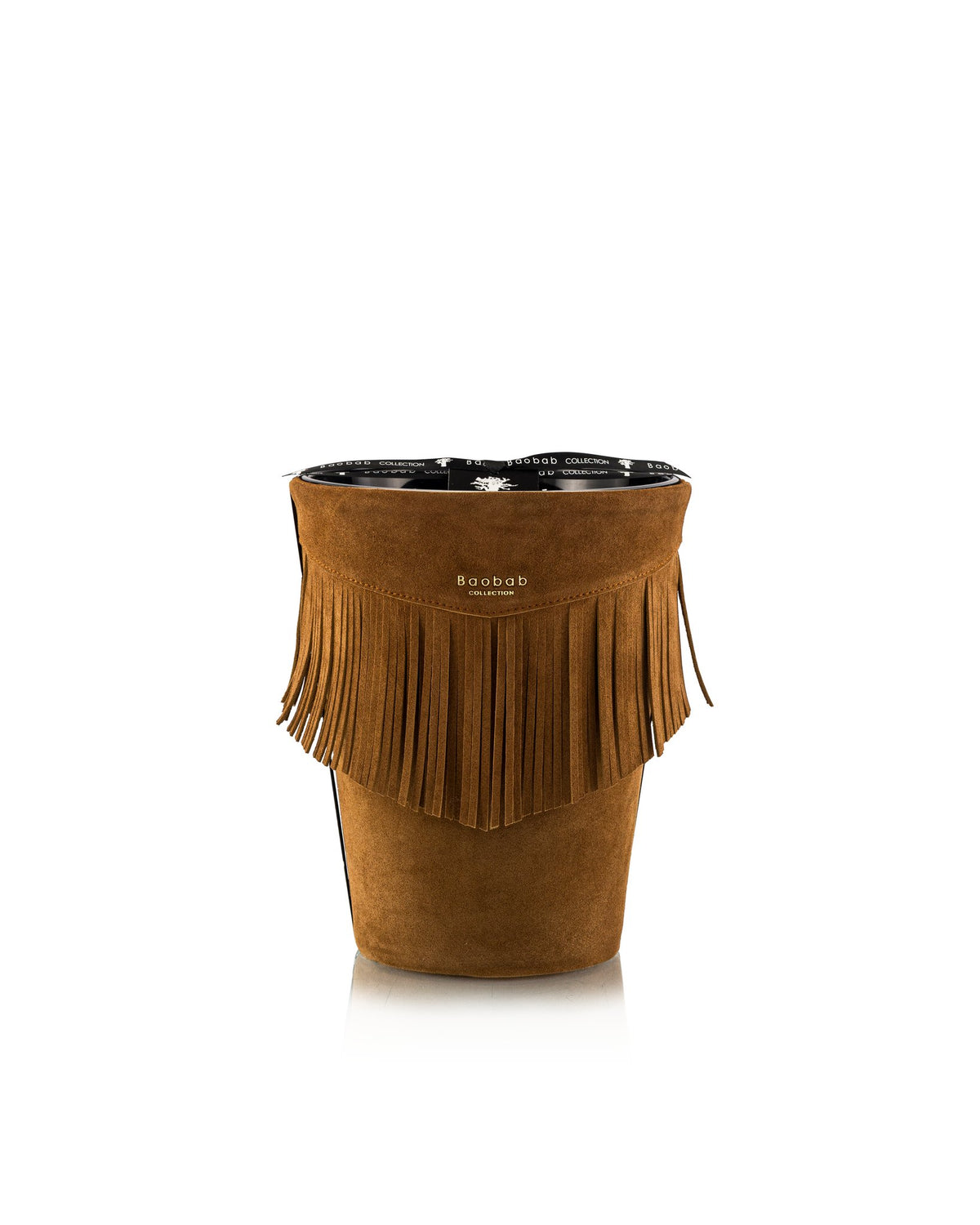Bougie Baobab Wild Bill, collection Calamity Jane, taille Grande Max 24 (24 cm) : cuir frangé cognac