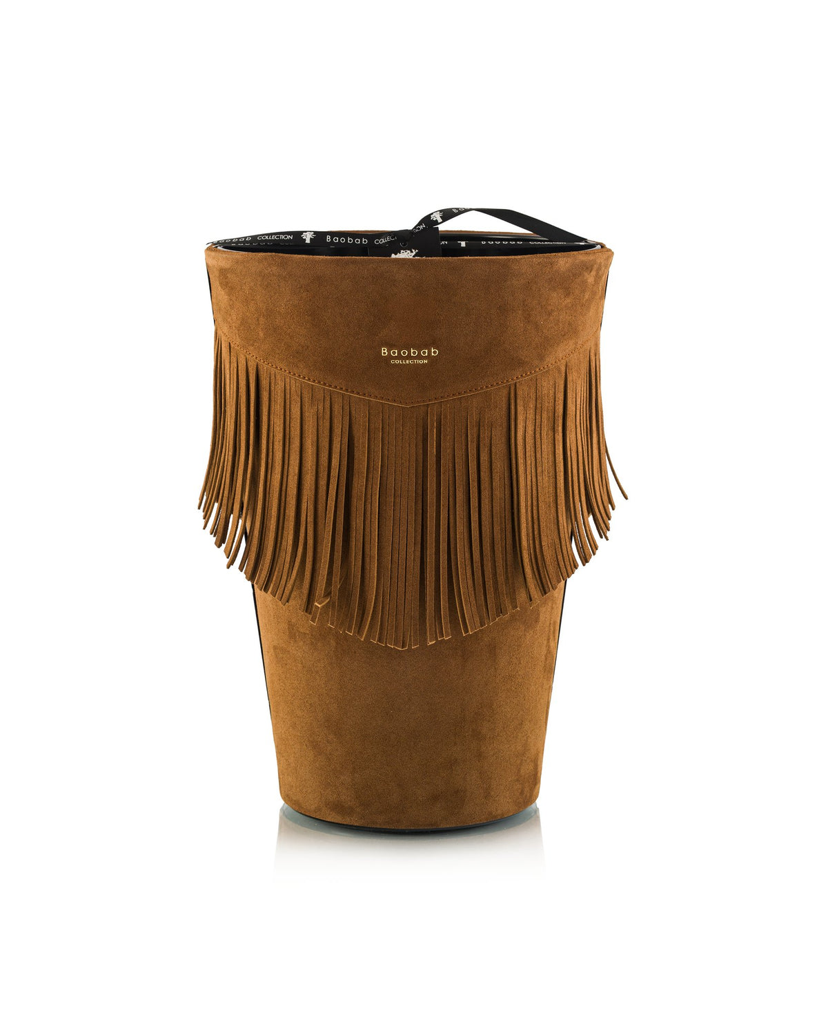 Bougie Baobab Wild Bill, collection Calamity Jane, taille Monument Max 35 (35 cm) : cuir frangé cognac