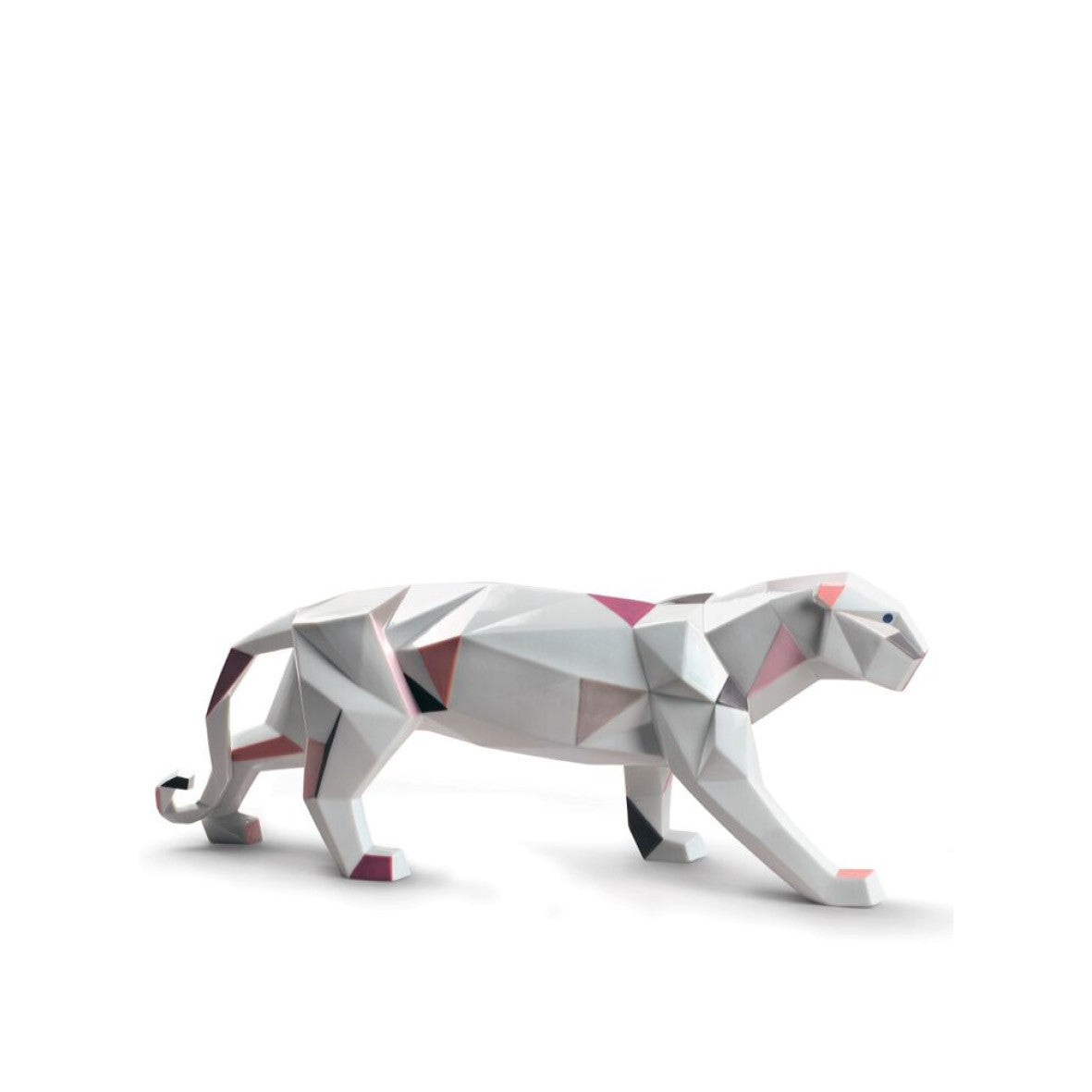 Sculpture Panthera origami en porcelaine - finition multicolore brillante
