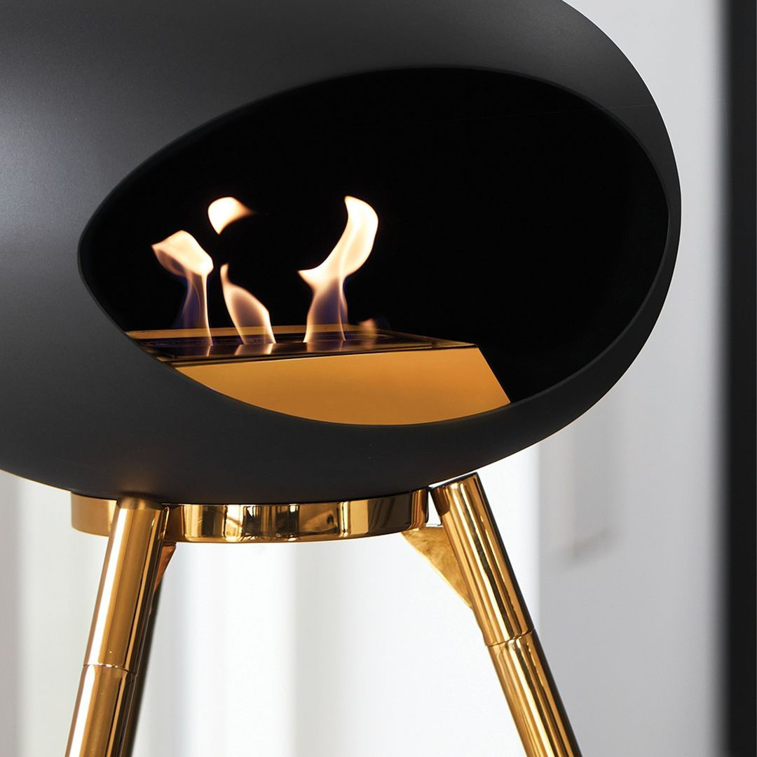 Cheminée 3 pieds 45cm - Foyer noir, pieds rose gold, Le Feu, visuel 2