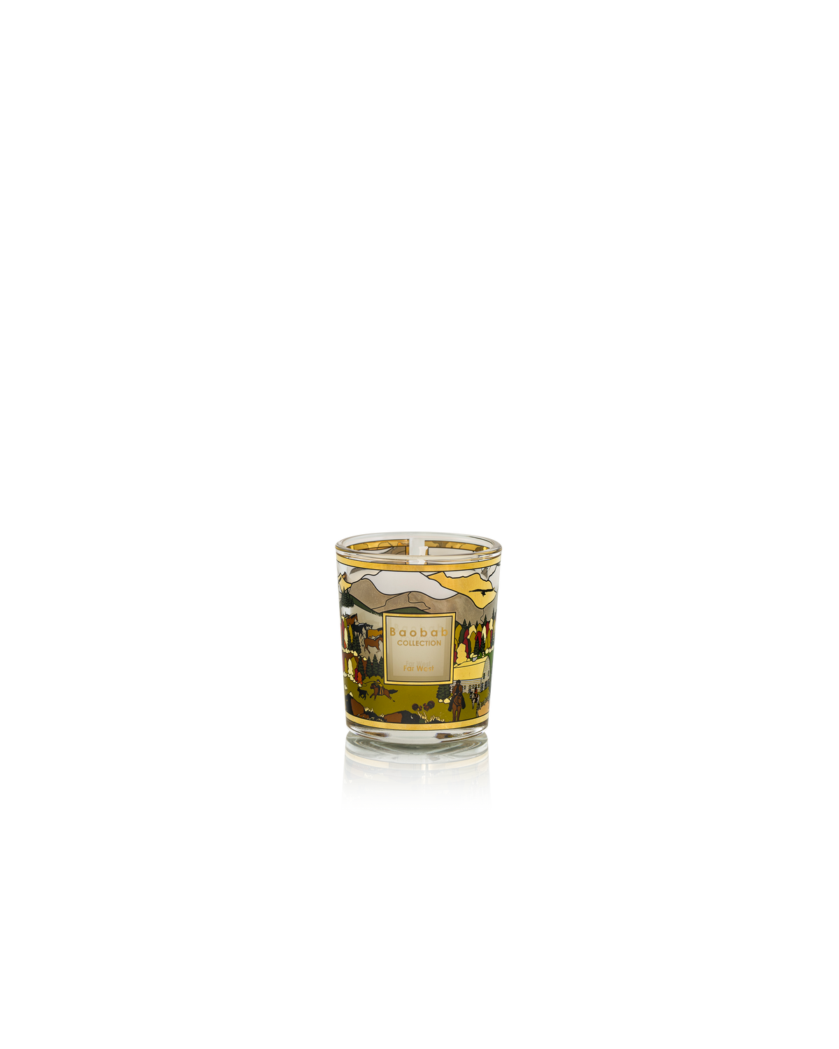 Bougie Baobab Far West format Mini (Max 06), verre sérigraphié or, du coffret Trio Travel Aspen, Likááh, Far West