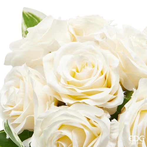 Bouquet de roses ivoire avec feuilles H28cm, EDG, visuel 2
