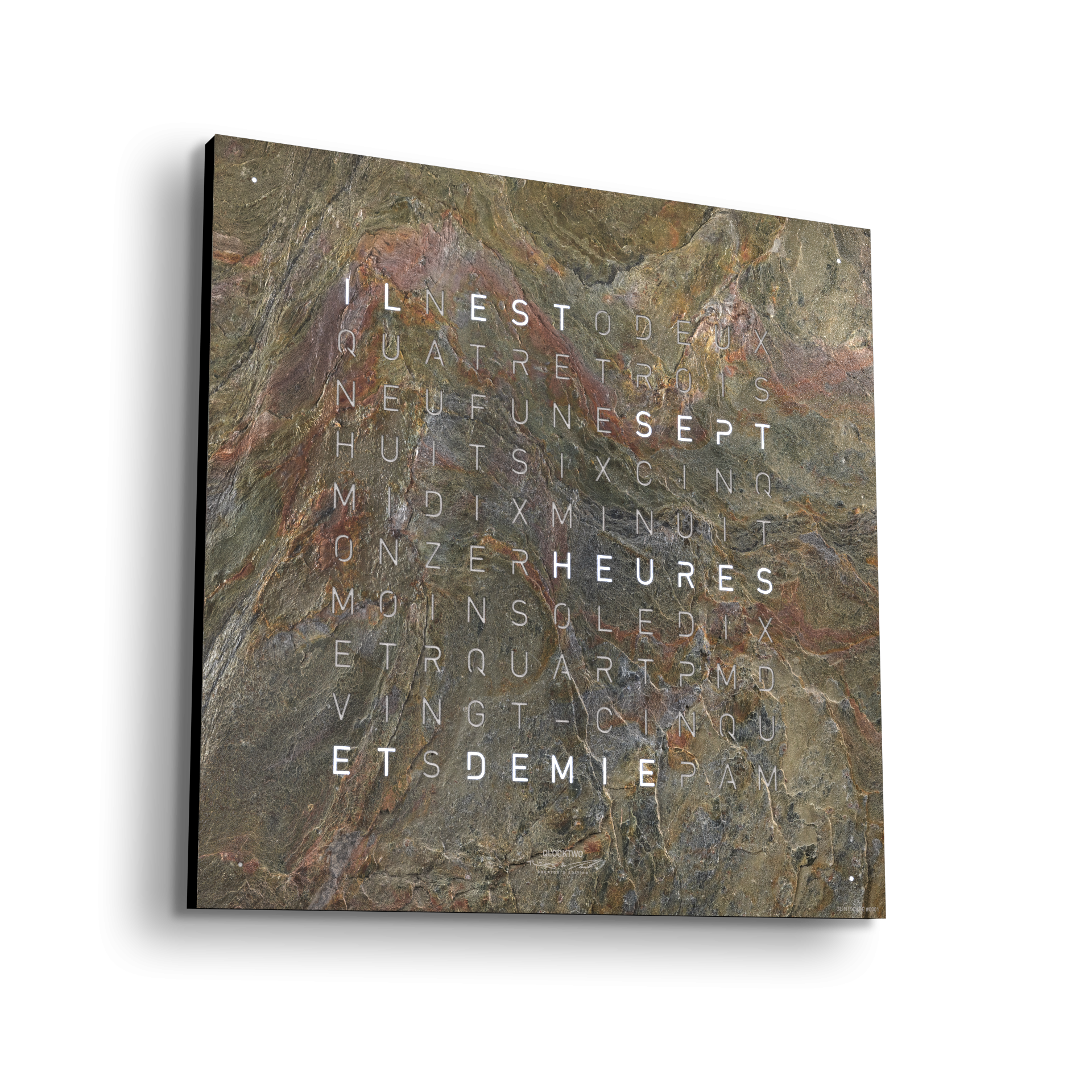 Horloge Earth 45 boitier noir - façade Creator's Edition Glintscape, Qlocktwo