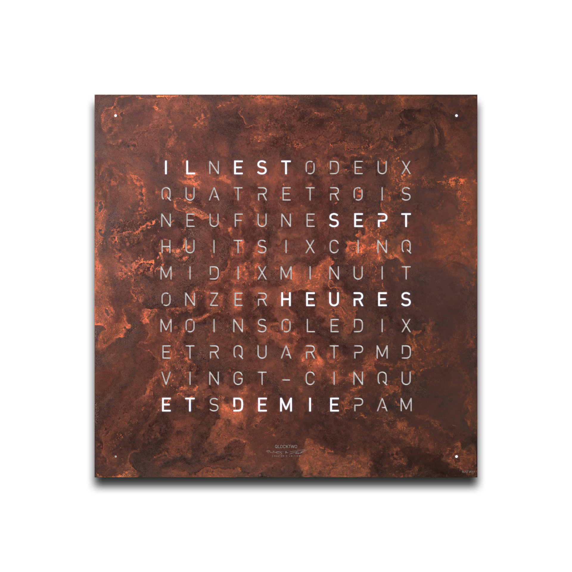 Horloge Earth 45 boitier noir - façade Creator's Edition Rust, Qlocktwo, visuel 2