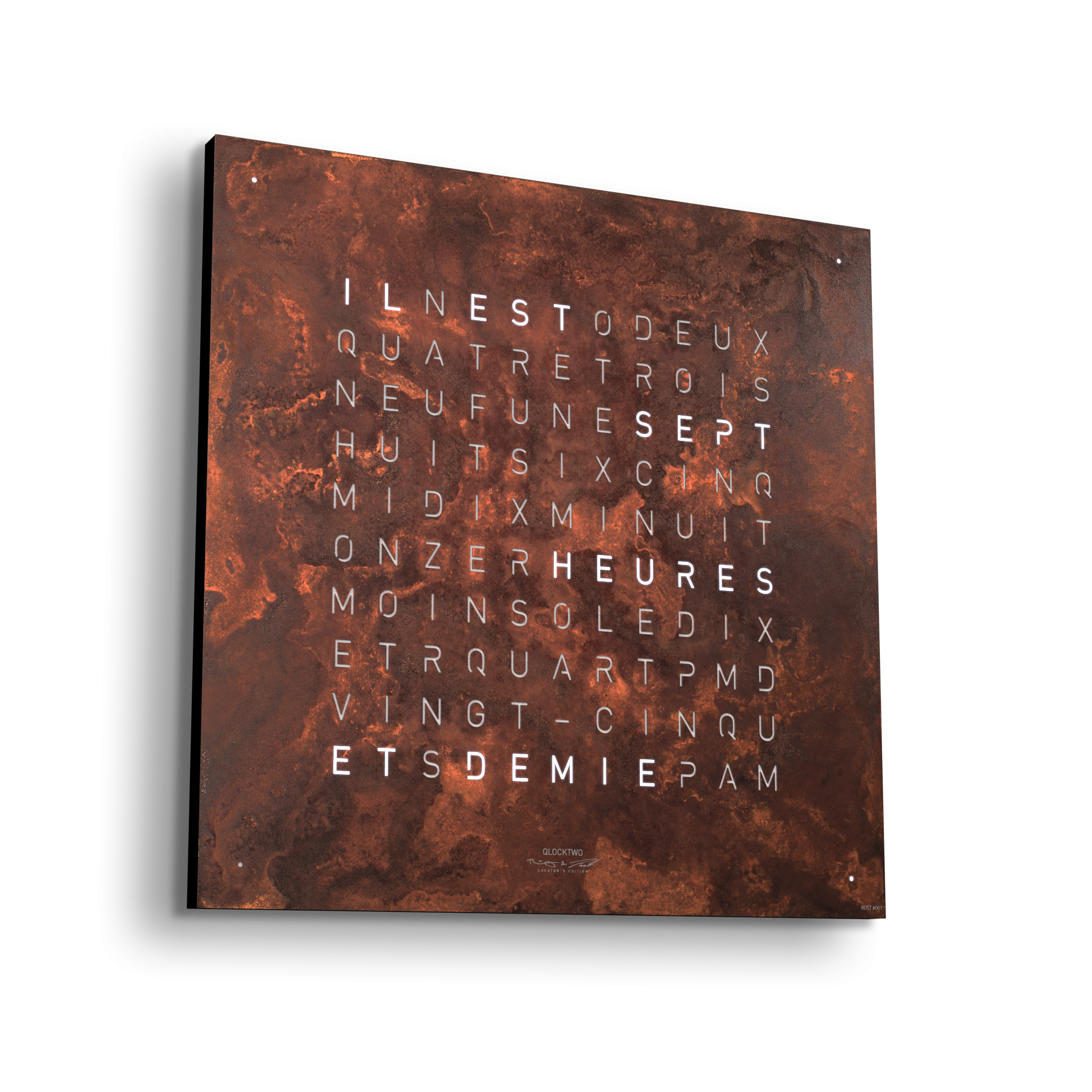 Horloge Earth 45 boitier noir - façade Creator's Edition Rust, Qlocktwo