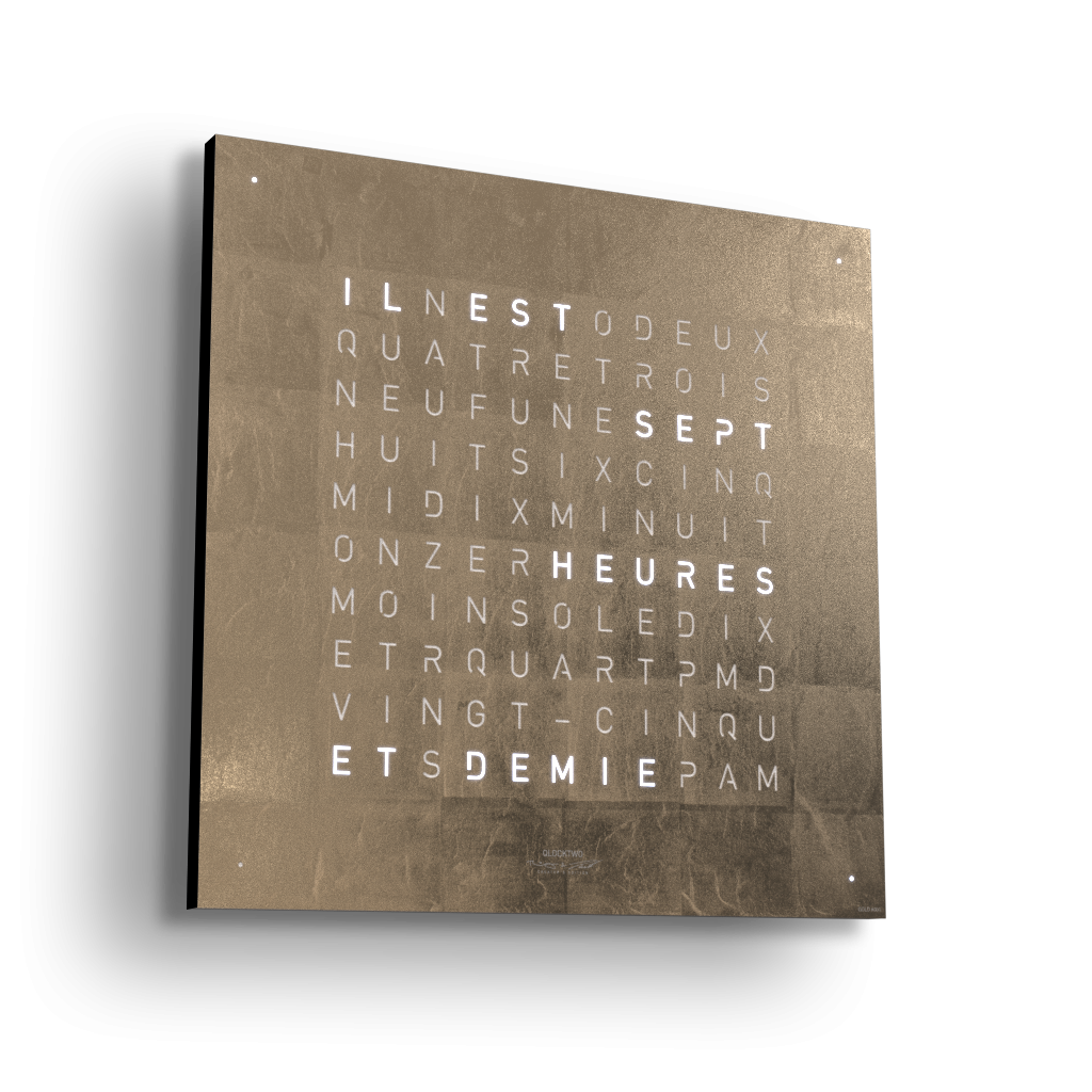 Horloge Earth 45 boitier noir - façade Creator's Edition Moongold, Qlocktwo
