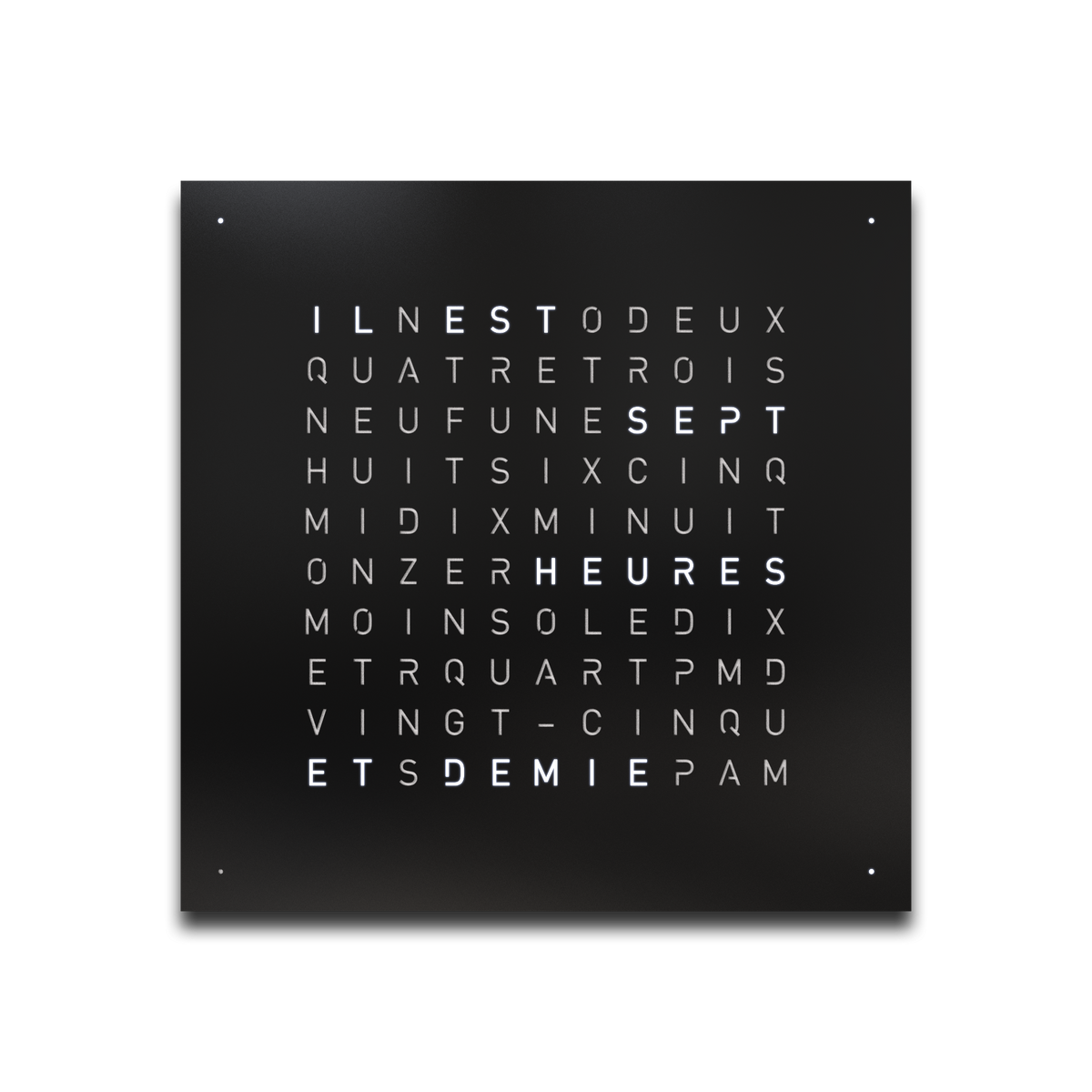 Horloge Earth 45 boitier noir - façade acier laqué, Qlocktwo, visuel 2
