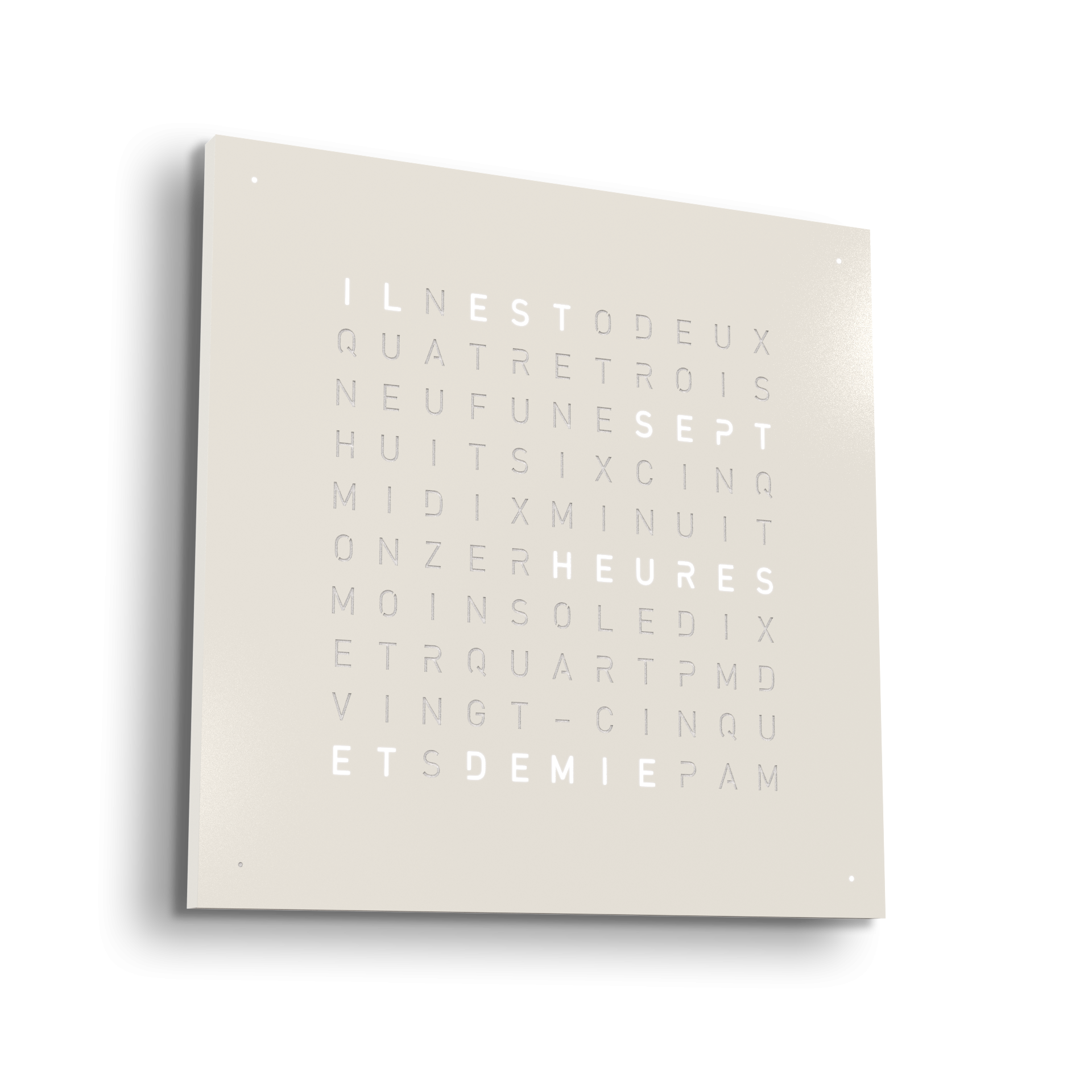 Horloge Earth 45 boitier blanc - Façade acier laqué, Qlocktwo, visuel 7