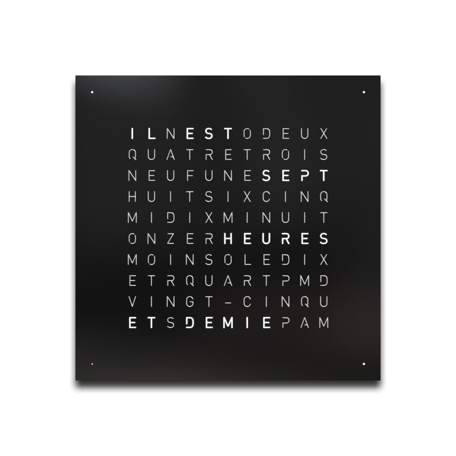 Horloge Earth 45 boitier blanc - Façade acier laqué, Qlocktwo, visuel 2