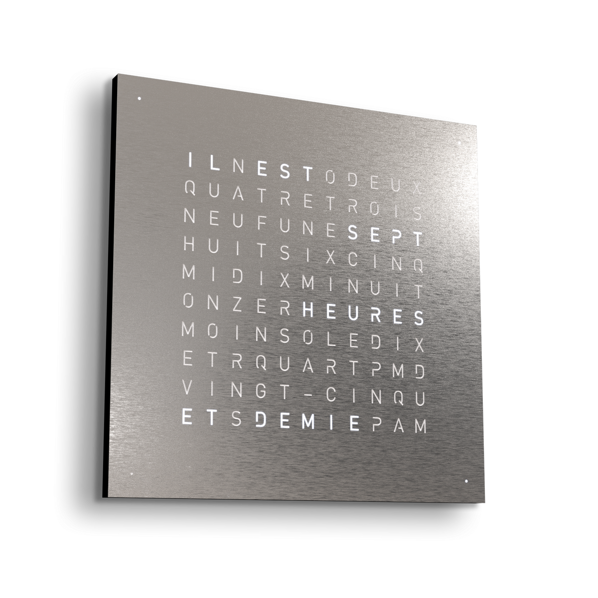 Horloge Earth 45 boitier noir - façade Stainless Steel, Qlocktwo