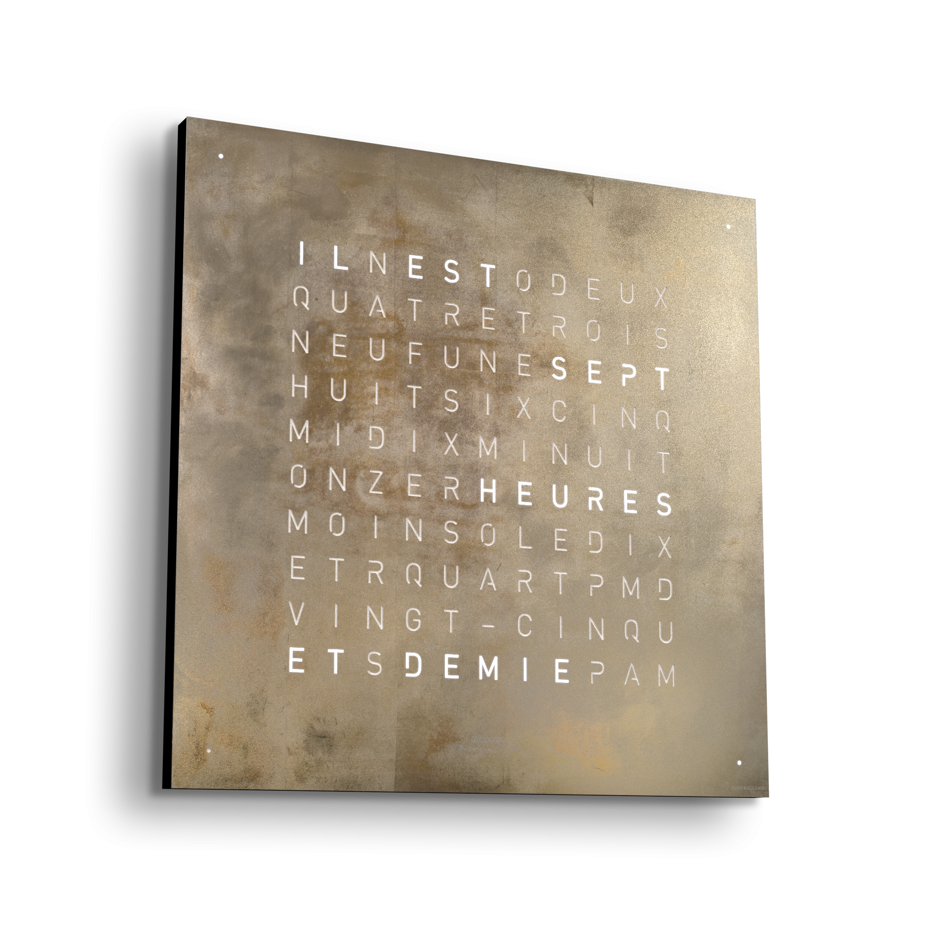 Horloge Earth 45 boitier noir - façade Creator's Edition Silver&Gold, Qlocktwo