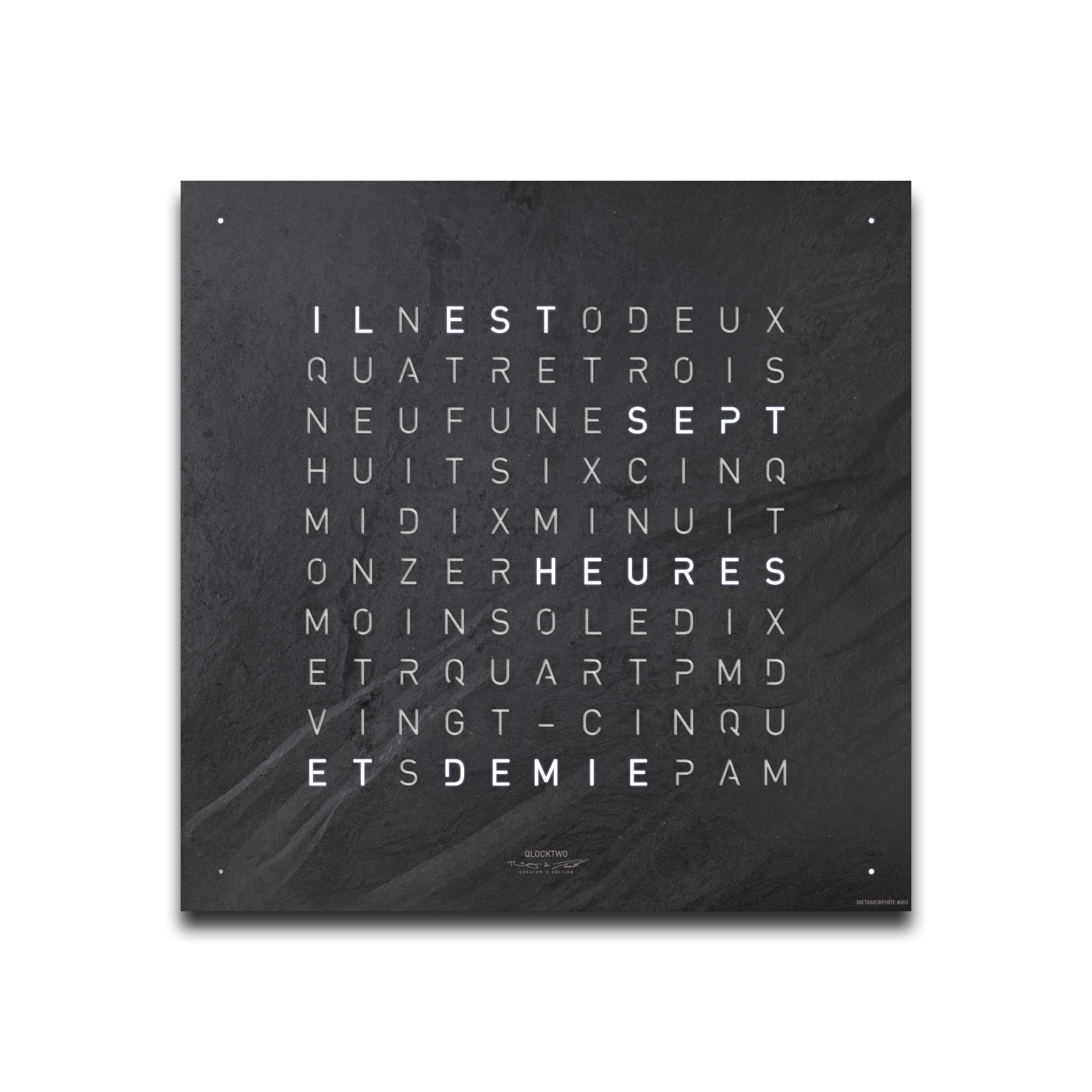 Horloge Earth 45 boitier noir - façade Creator's Edition Metamorphite, Qlocktwo, visuel 2