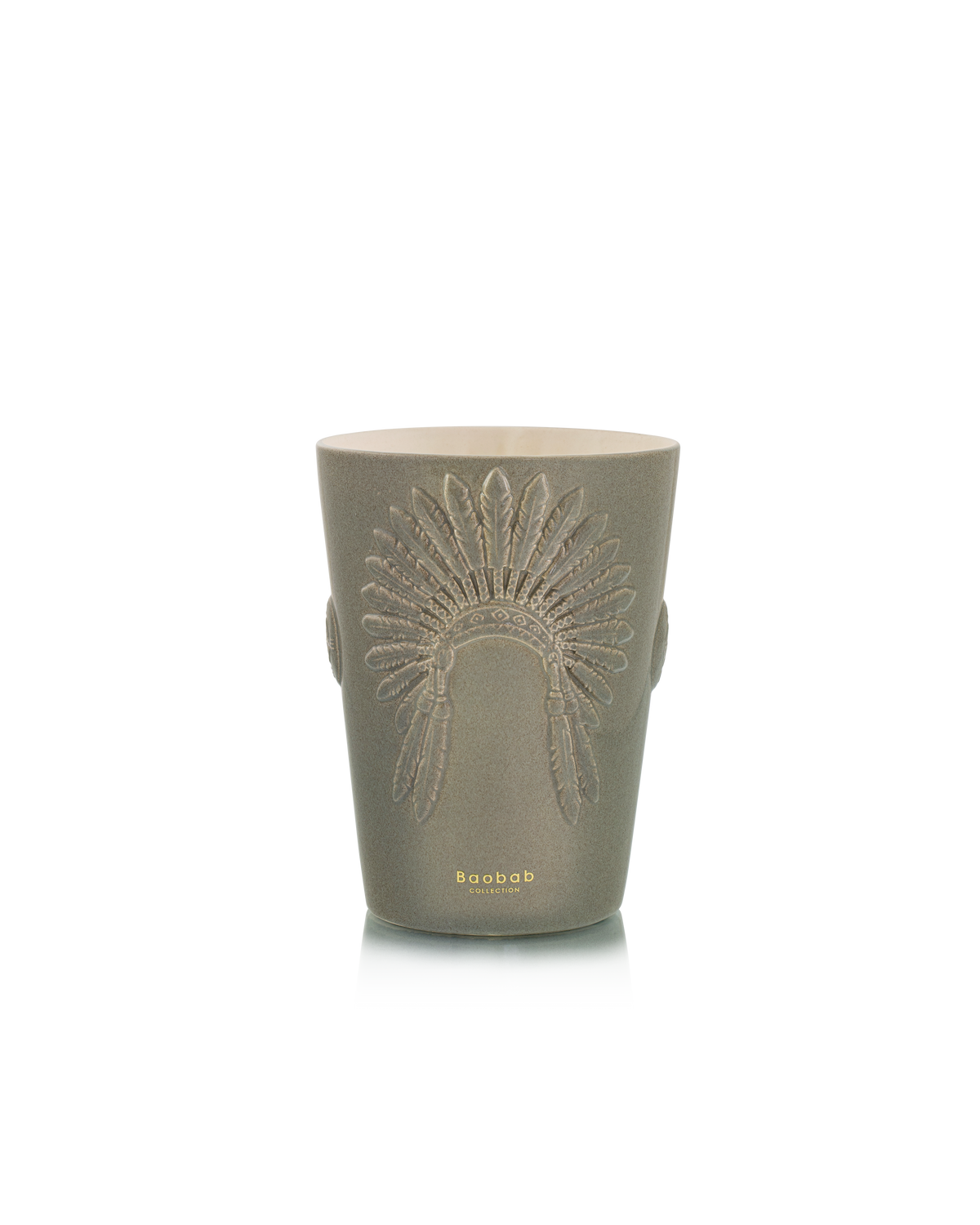 Bougie Baobab Crazy Horse, collection Eagle's Pride, taille Grande Max 24 (24 cm) : céramique sculptée gris minéral