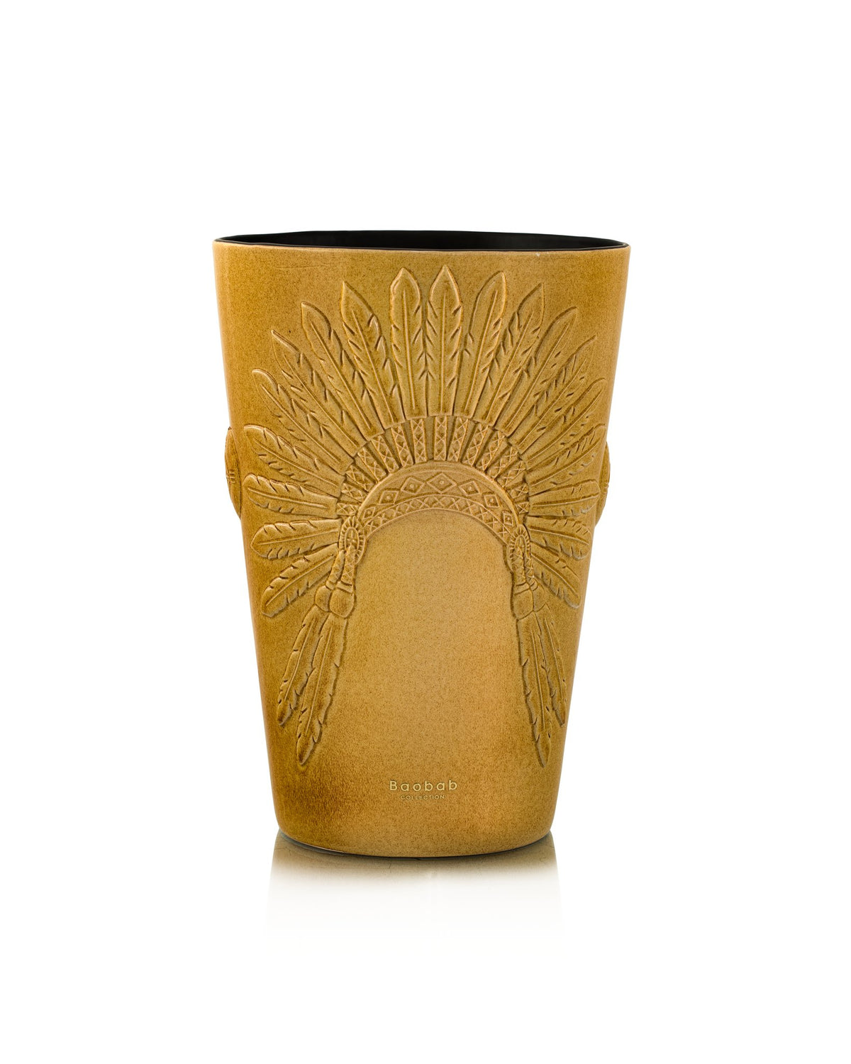 Bougie Baobab Geronimo, collection Eagle's Pride, taille Monument Max 35 (35 cm) : céramique sculptée ocre brun