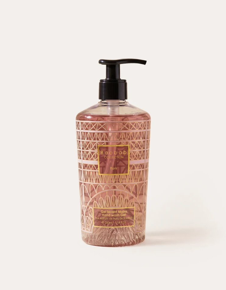 Gel lavant pour les mains Baobab Collection Paris 350 ml, flacon rosé sérigraphié d'or façon tour Eiffel