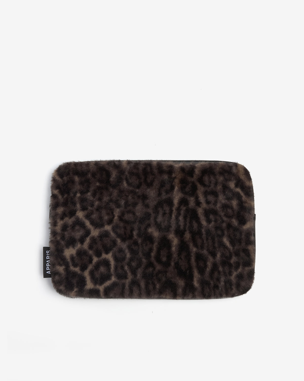 Pochette ordinateur Elle d'Apparis en fausse fourrure Dark Leopard, vue de face